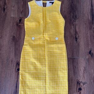 Brooks Brothers Yellow Sheath Midi Dress Crew Neck Sleeveless